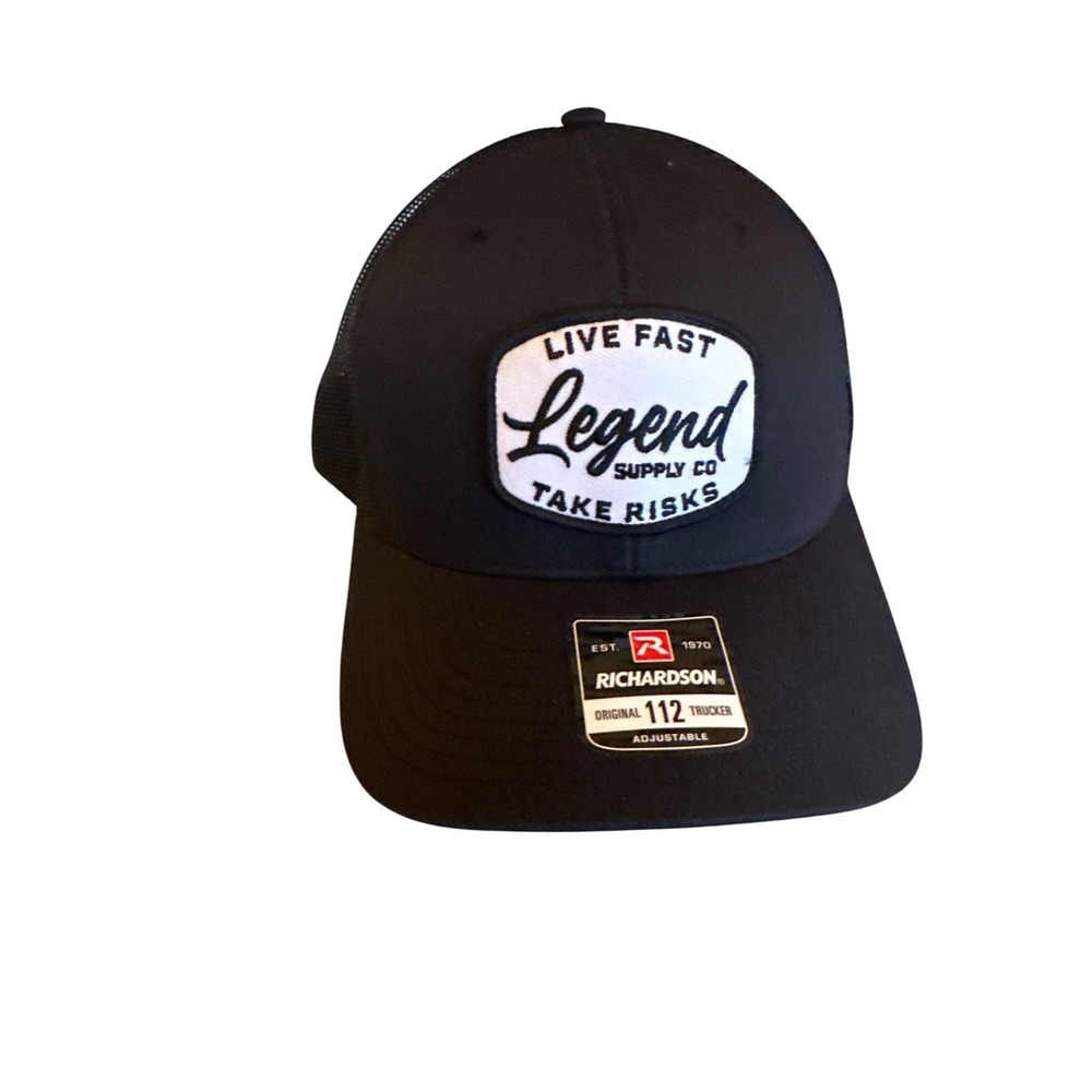 Live Fast Take Risks Legend Supply Trucker Hat Black Adjustable Mesh Back Cap